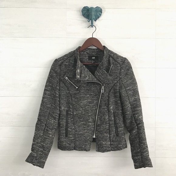 H&M Jackets & Blazers - H&M Boucle Knit Faux Vegan Leather Moto Jacket